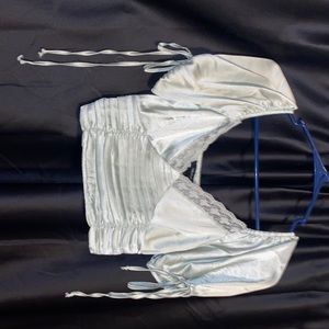 sage green crop top from forever 21 lace trim and puff sleeves